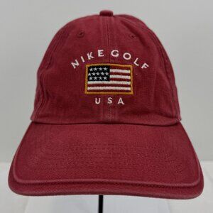 Nike Golf USA Adjustable Red Dri-Fit Cap Embroidered USA Flag Logo Cotton Hat